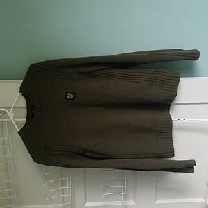 Belstaff Watch Crewneck Jumper 100% Wool Pullover Sweater Olive Green